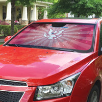 USA Christmas Auto Sun Shade with Bald Eagle Seal Pink Starburst Pattern and Festive Holiday Icons - Wonder Print Shop