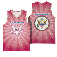 USA Christmas Basketball Jersey with Bald Eagle Seal Pink Starburst Pattern and Festive Holiday Icons - Wonder Print Shop