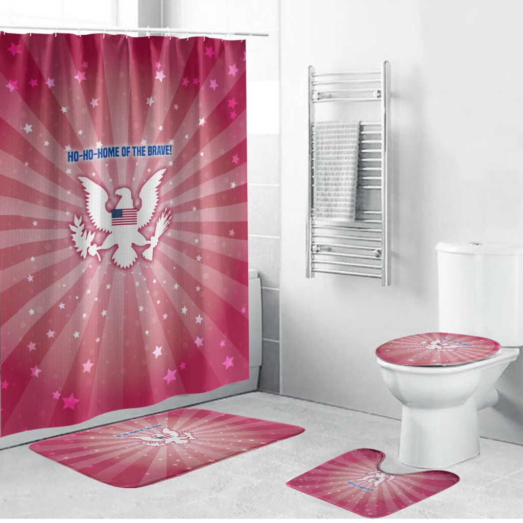 USA Christmas Bathroom Set with Bald Eagle Seal Pink Starburst Pattern and Festive Holiday Icons - Wonder Print Shop