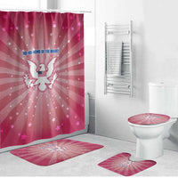 USA Christmas Bathroom Set with Bald Eagle Seal Pink Starburst Pattern and Festive Holiday Icons - Wonder Print Shop