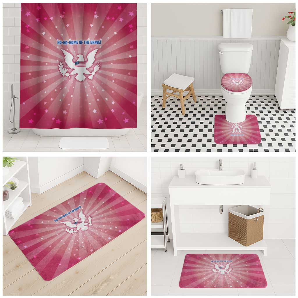 USA Christmas Bathroom Set with Bald Eagle Seal Pink Starburst Pattern and Festive Holiday Icons - Wonder Print Shop