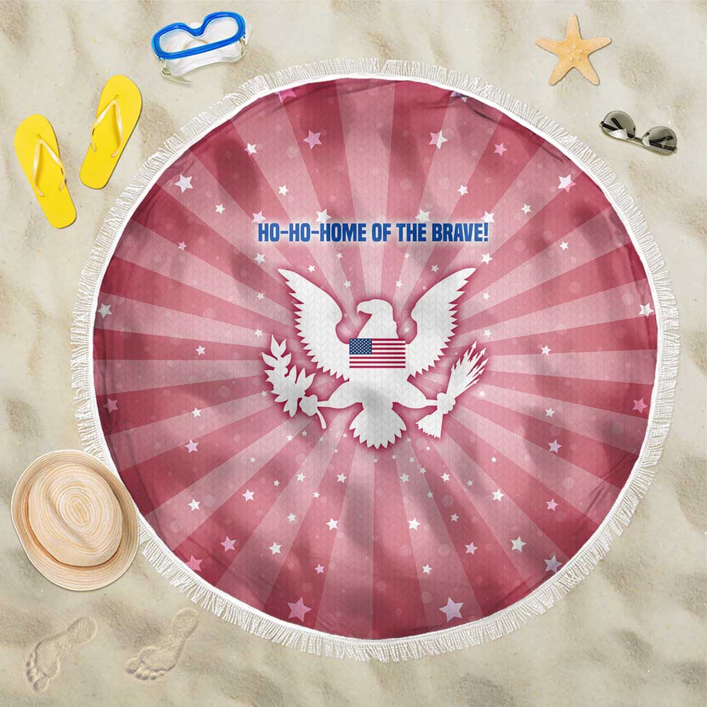 USA Christmas Beach Blanket with Bald Eagle Seal Pink Starburst Pattern and Festive Holiday Icons - Wonder Print Shop