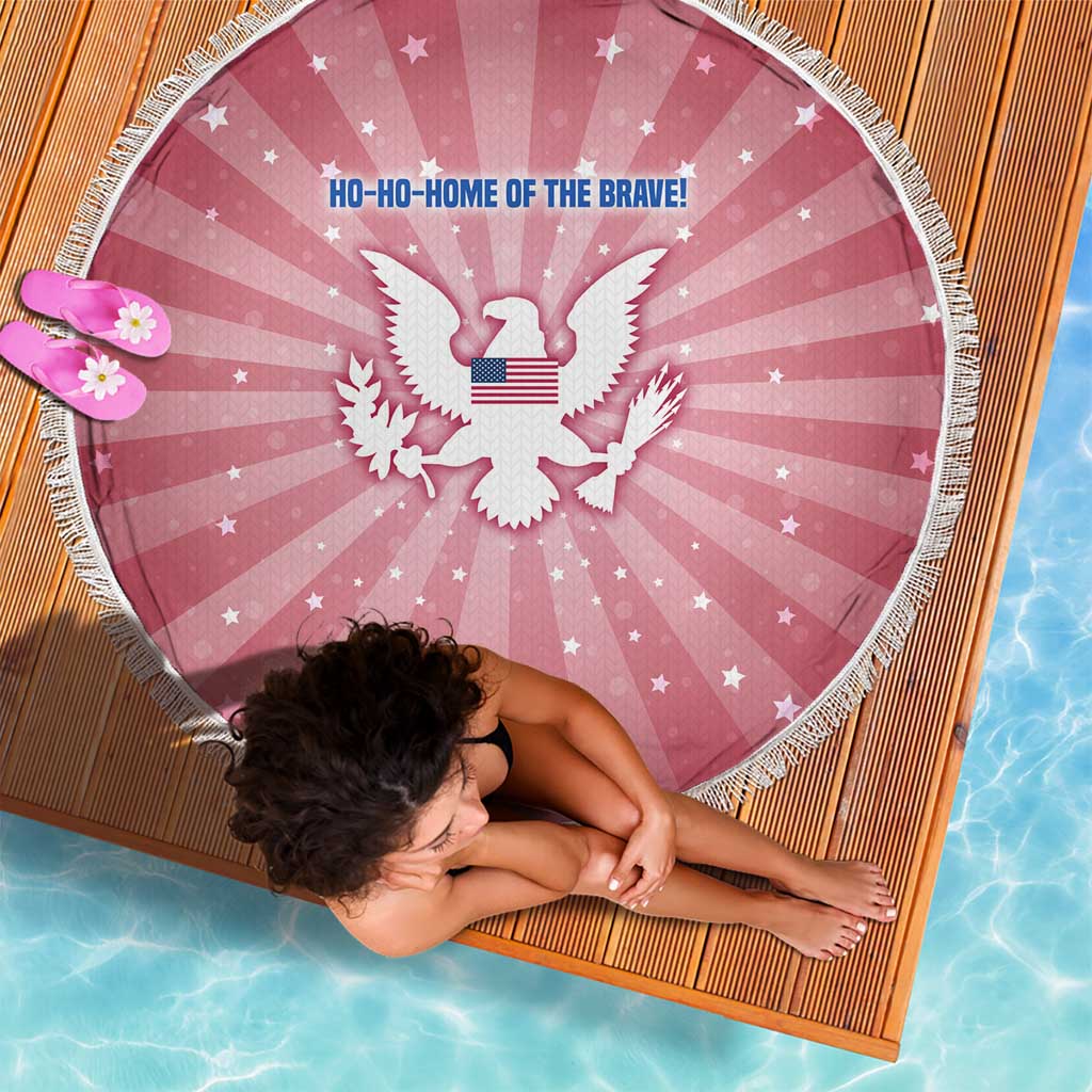 USA Christmas Beach Blanket with Bald Eagle Seal Pink Starburst Pattern and Festive Holiday Icons - Wonder Print Shop