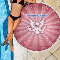 USA Christmas Beach Blanket with Bald Eagle Seal Pink Starburst Pattern and Festive Holiday Icons - Wonder Print Shop