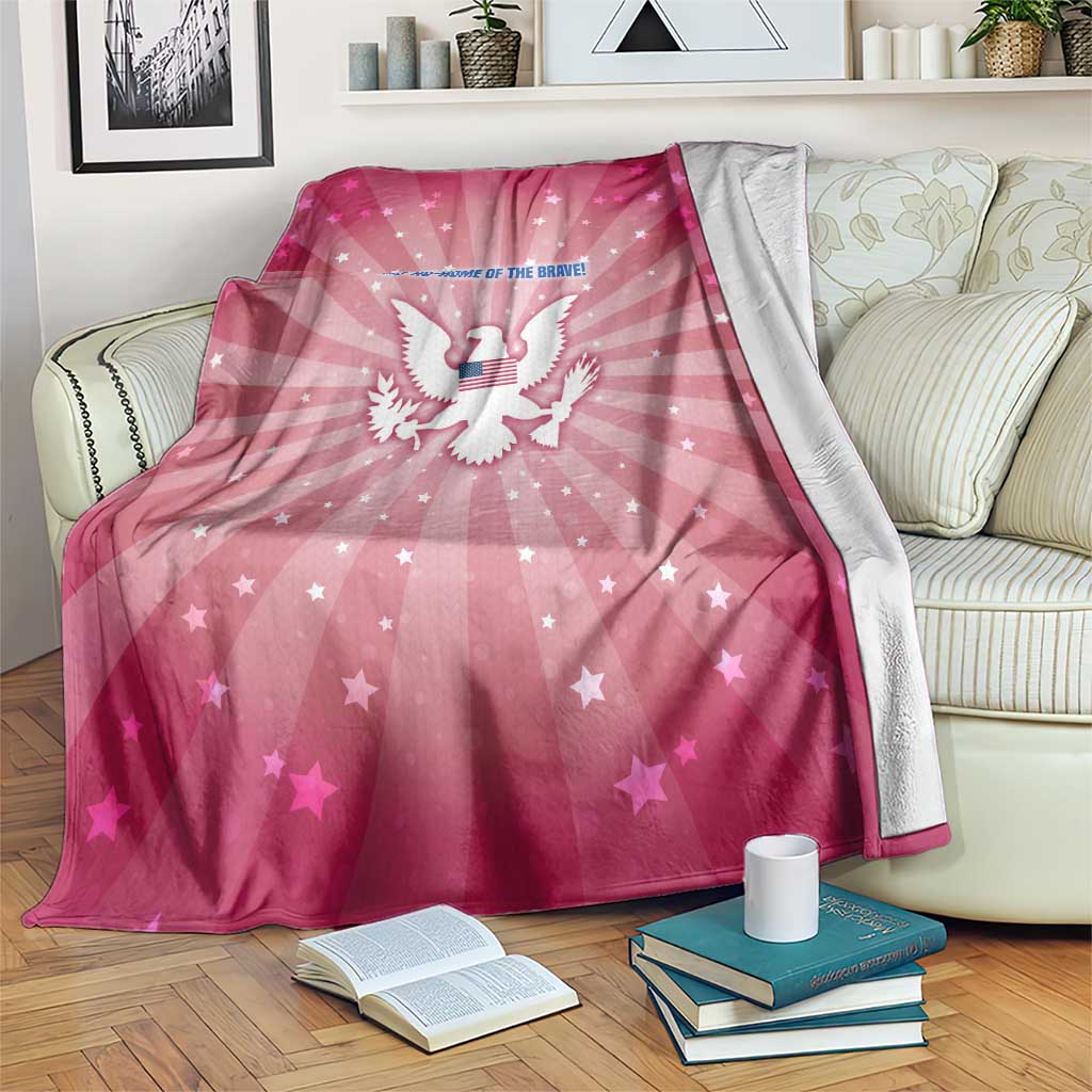 USA Christmas Blanket with Bald Eagle Seal Pink Starburst Pattern and Festive Holiday Icons - Wonder Print Shop