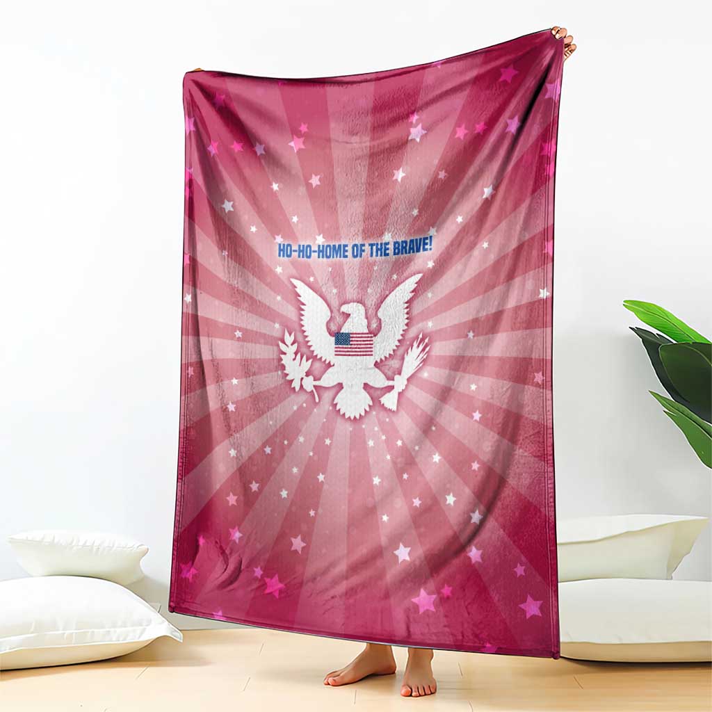 USA Christmas Blanket with Bald Eagle Seal Pink Starburst Pattern and Festive Holiday Icons - Wonder Print Shop