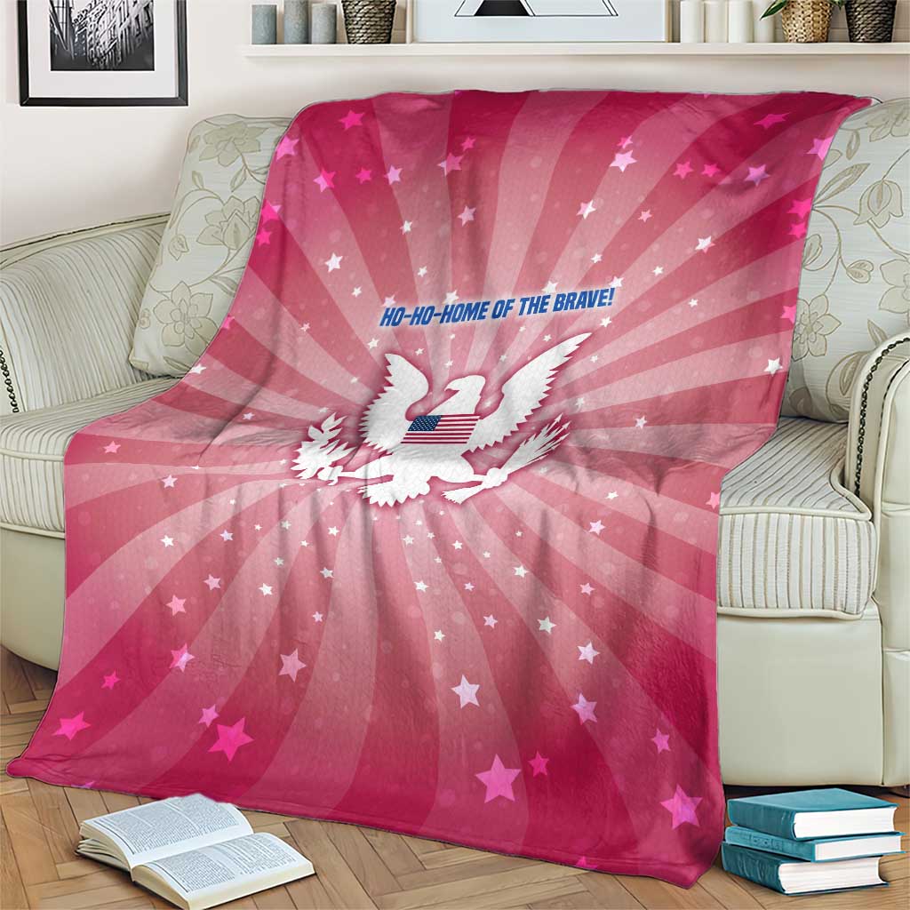 USA Christmas Blanket with Bald Eagle Seal Pink Starburst Pattern and Festive Holiday Icons - Wonder Print Shop