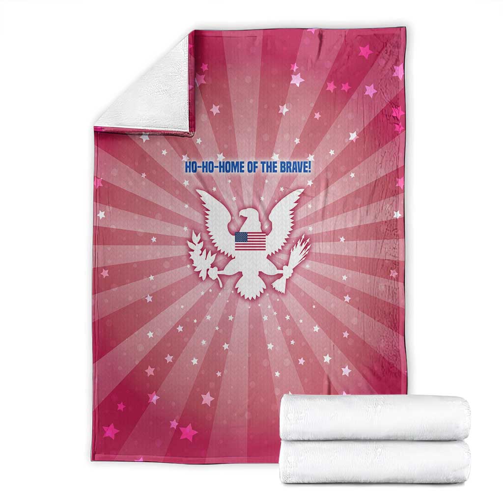 USA Christmas Blanket with Bald Eagle Seal Pink Starburst Pattern and Festive Holiday Icons - Wonder Print Shop