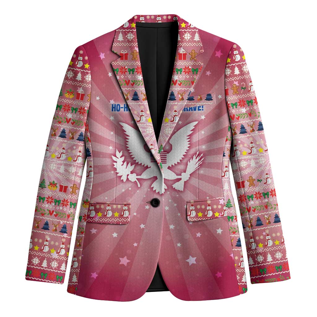 USA Christmas Blazer with Bald Eagle Seal Pink Starburst Pattern and Festive Holiday Icons - Wonder Print Shop