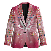 USA Christmas Blazer with Bald Eagle Seal Pink Starburst Pattern and Festive Holiday Icons - Wonder Print Shop