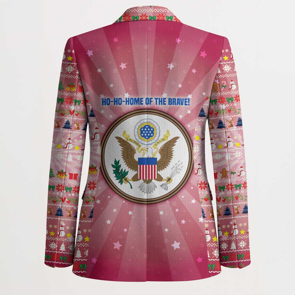 USA Christmas Blazer with Bald Eagle Seal Pink Starburst Pattern and Festive Holiday Icons - Wonder Print Shop