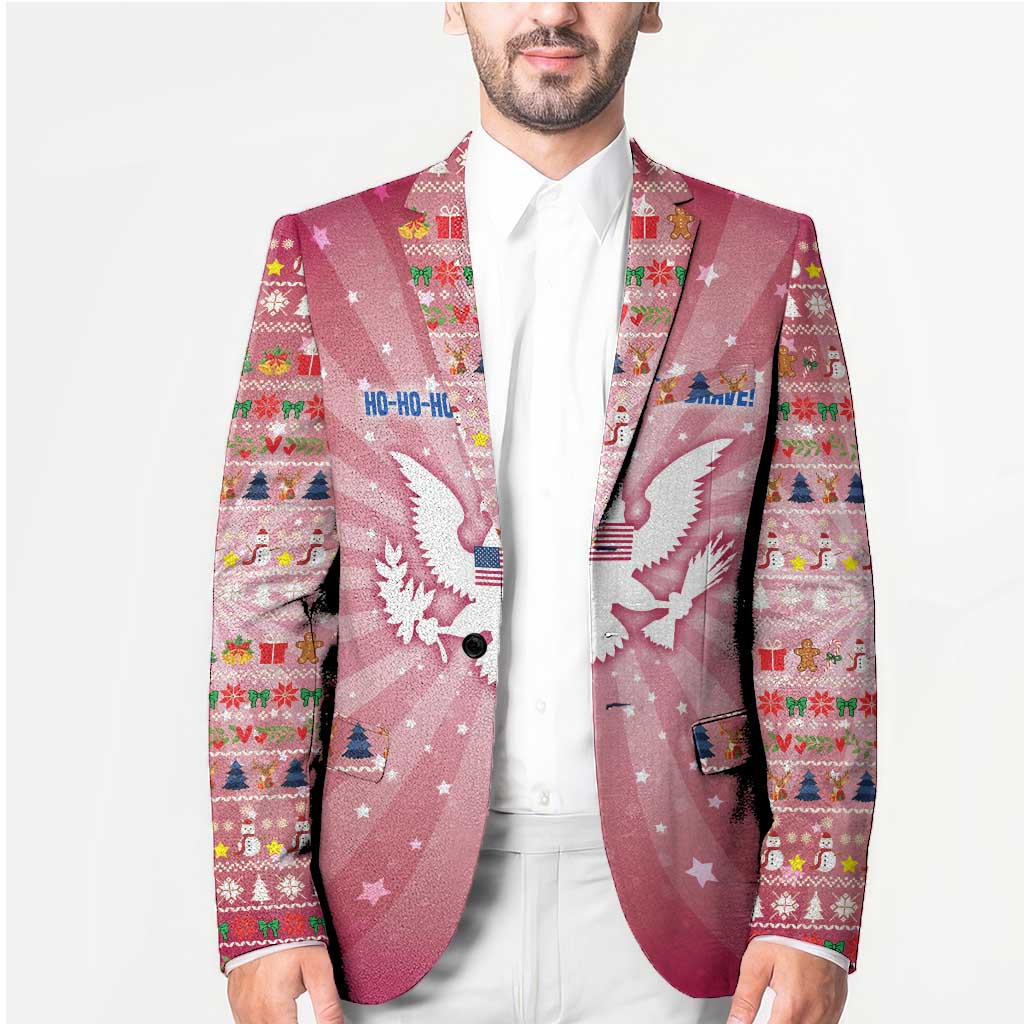 USA Christmas Blazer with Bald Eagle Seal Pink Starburst Pattern and Festive Holiday Icons - Wonder Print Shop