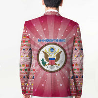 USA Christmas Blazer with Bald Eagle Seal Pink Starburst Pattern and Festive Holiday Icons - Wonder Print Shop