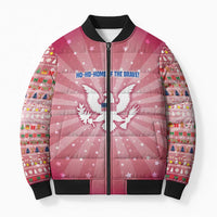 USA Christmas Bomber Puffer Jacket with Bald Eagle Seal Pink Starburst Pattern and Festive Holiday Icons - Wonder Print Shop