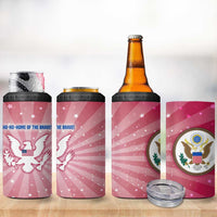 USA Christmas 4 in 1 Can Cooler Tumbler with Bald Eagle Seal Pink Starburst Pattern and Festive Holiday Icons - Wonder Print Shop