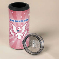 USA Christmas 4 in 1 Can Cooler Tumbler with Bald Eagle Seal Pink Starburst Pattern and Festive Holiday Icons - Wonder Print Shop