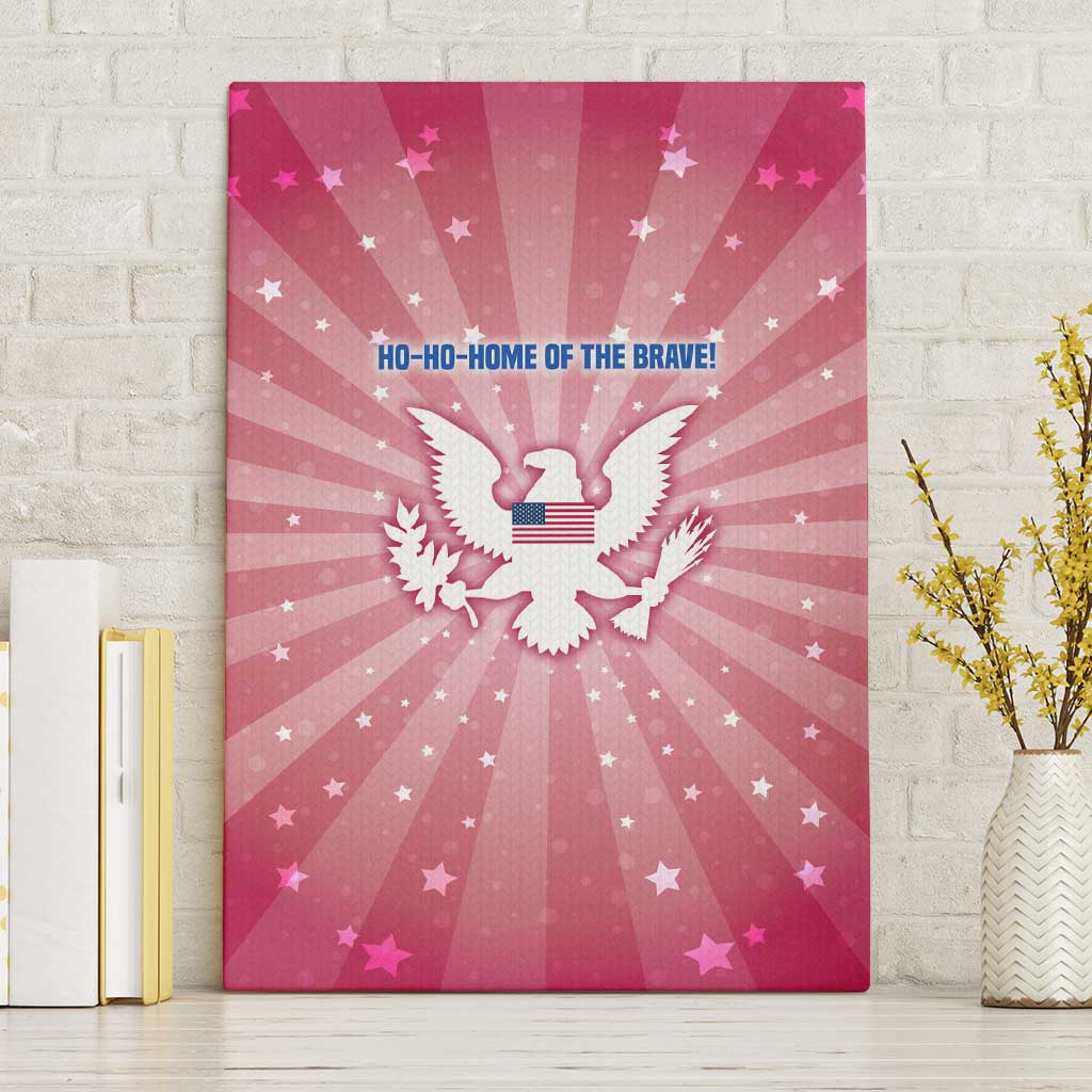 USA Christmas Canvas Wall Art with Bald Eagle Seal Pink Starburst Pattern and Festive Holiday Icons - Wonder Print Shop