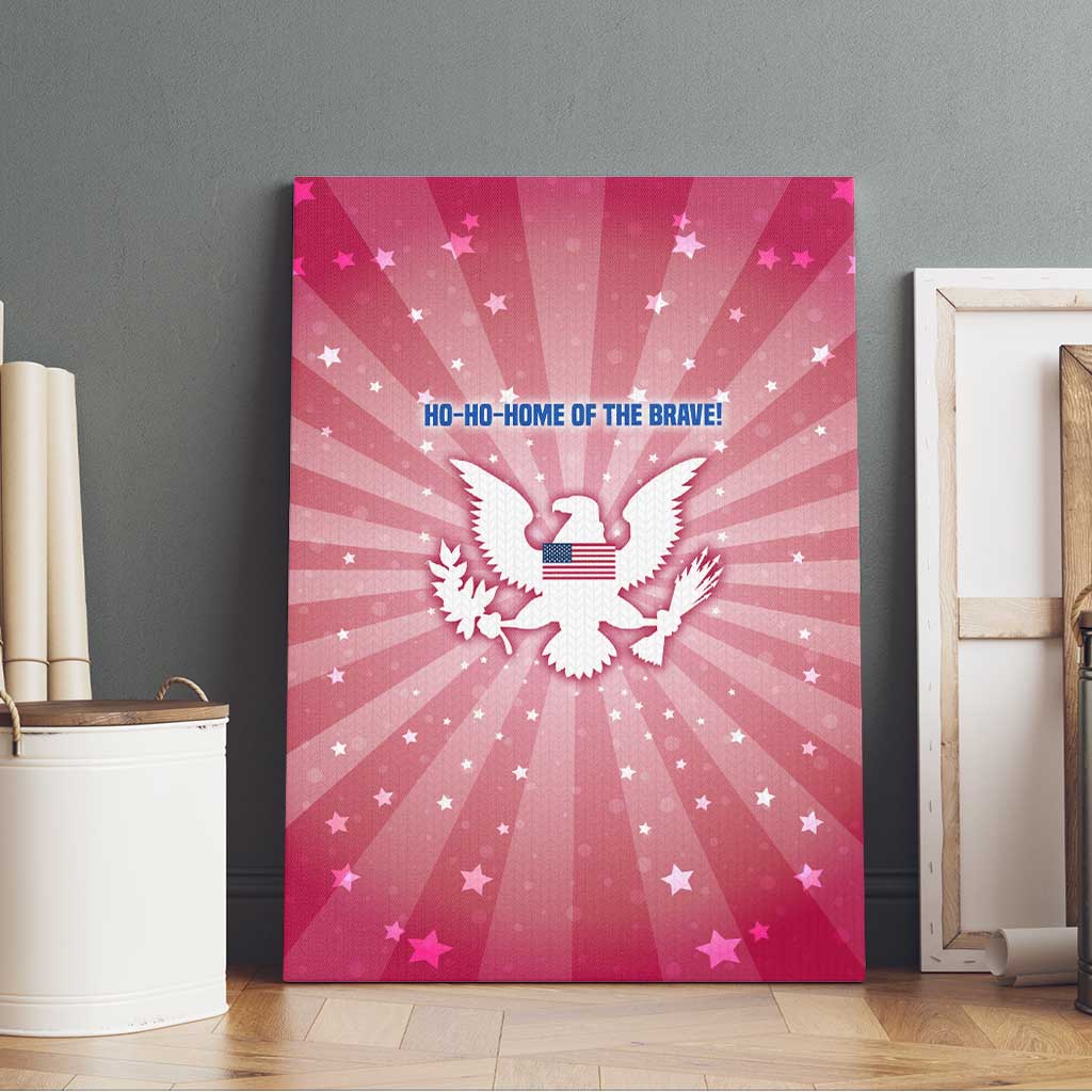 USA Christmas Canvas Wall Art with Bald Eagle Seal Pink Starburst Pattern and Festive Holiday Icons - Wonder Print Shop
