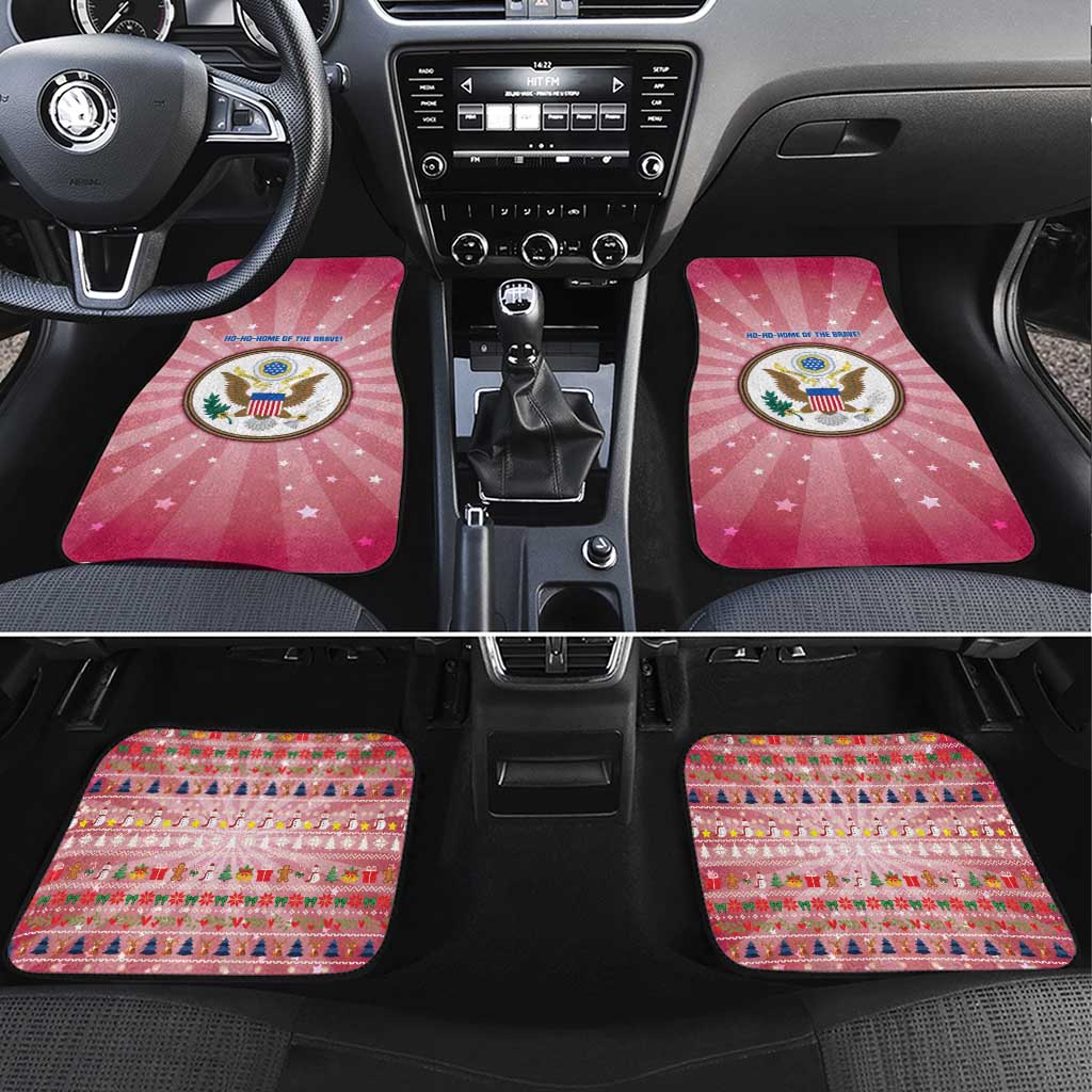 USA Christmas Car Mats with Bald Eagle Seal Pink Starburst Pattern and Festive Holiday Icons - Wonder Print Shop