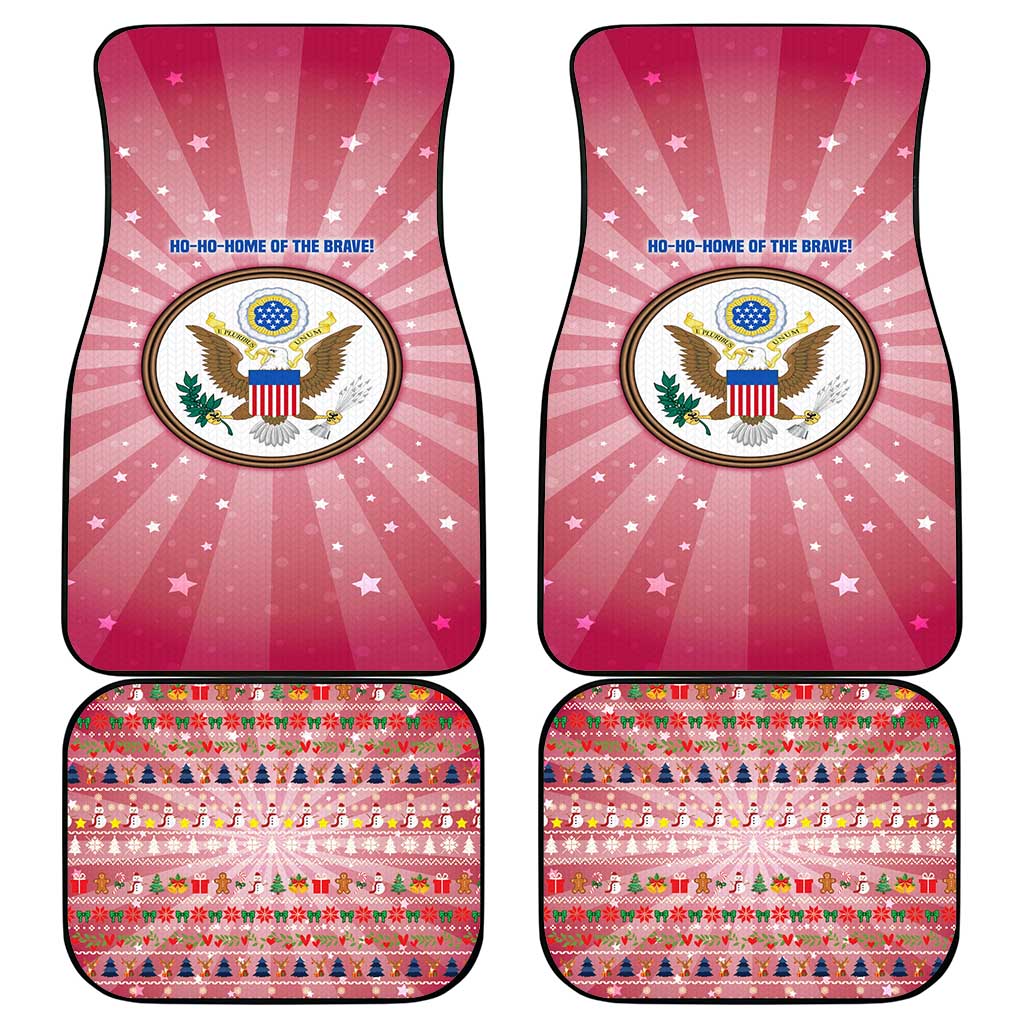USA Christmas Car Mats with Bald Eagle Seal Pink Starburst Pattern and Festive Holiday Icons - Wonder Print Shop