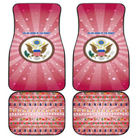 USA Christmas Car Mats with Bald Eagle Seal Pink Starburst Pattern and Festive Holiday Icons - Wonder Print Shop