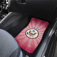 USA Christmas Car Mats with Bald Eagle Seal Pink Starburst Pattern and Festive Holiday Icons - Wonder Print Shop