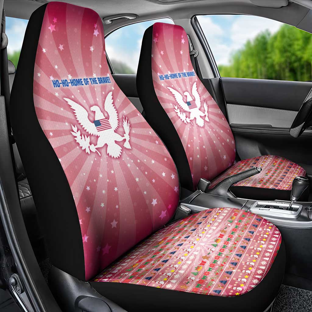 USA Christmas Car Seat Cover with Bald Eagle Seal Pink Starburst Pattern and Festive Holiday Icons - Wonder Print Shop