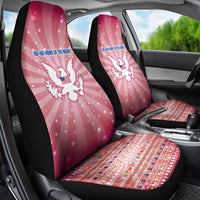 USA Christmas Car Seat Cover with Bald Eagle Seal Pink Starburst Pattern and Festive Holiday Icons - Wonder Print Shop