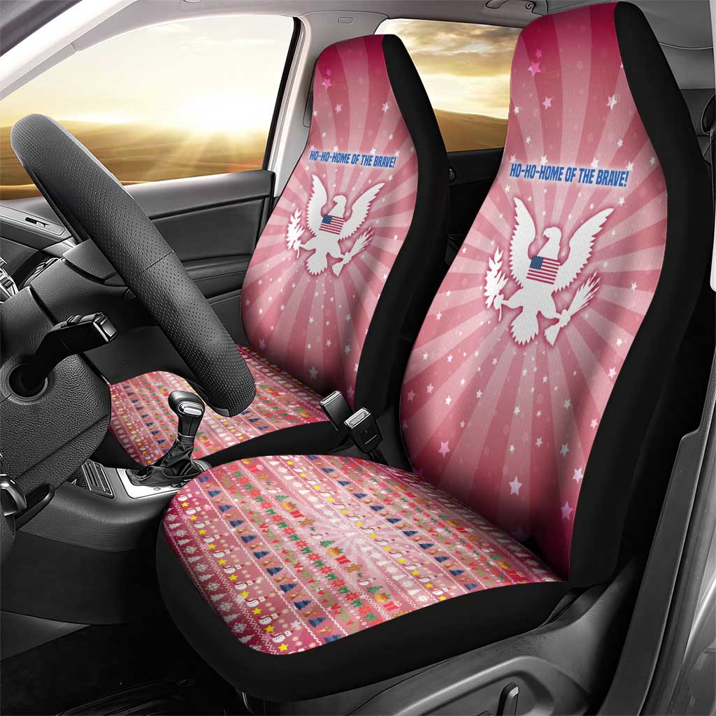 USA Christmas Car Seat Cover with Bald Eagle Seal Pink Starburst Pattern and Festive Holiday Icons - Wonder Print Shop