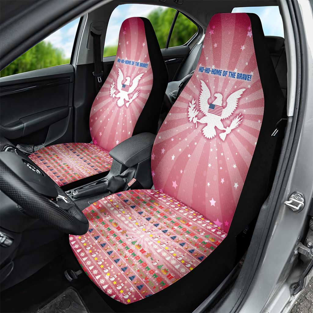 USA Christmas Car Seat Cover with Bald Eagle Seal Pink Starburst Pattern and Festive Holiday Icons - Wonder Print Shop