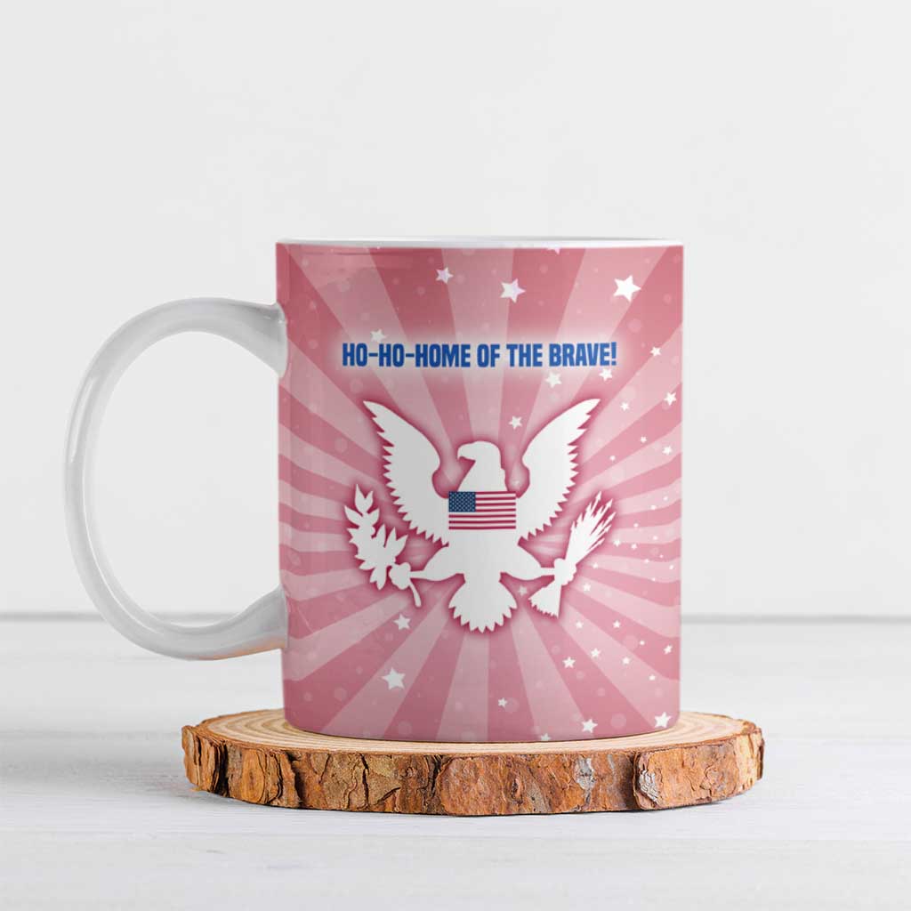 USA Christmas Ceramic Mug with Bald Eagle Seal Pink Starburst Pattern and Festive Holiday Icons - Wonder Print Shop