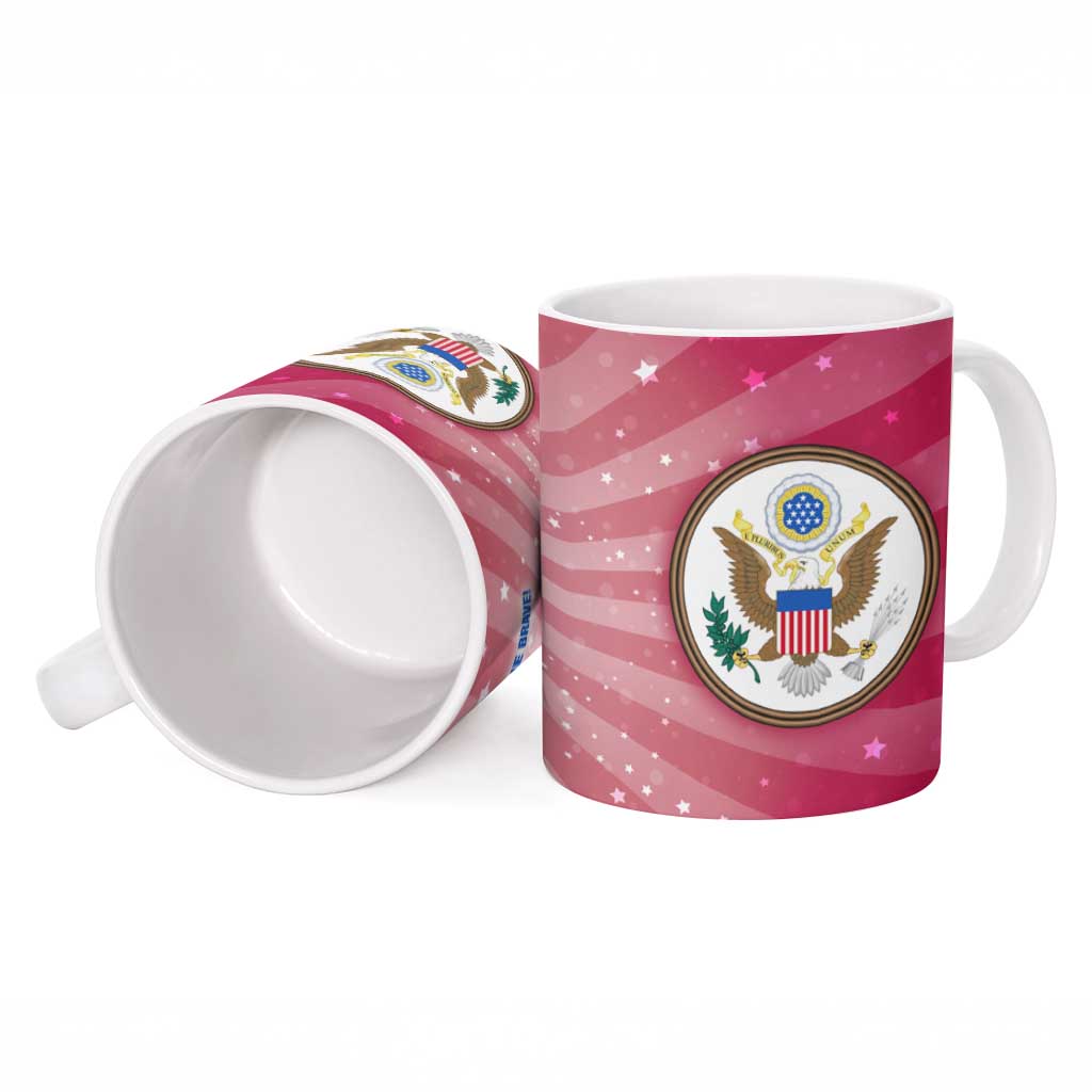 USA Christmas Ceramic Mug with Bald Eagle Seal Pink Starburst Pattern and Festive Holiday Icons - Wonder Print Shop