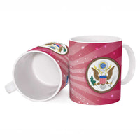 USA Christmas Ceramic Mug with Bald Eagle Seal Pink Starburst Pattern and Festive Holiday Icons - Wonder Print Shop
