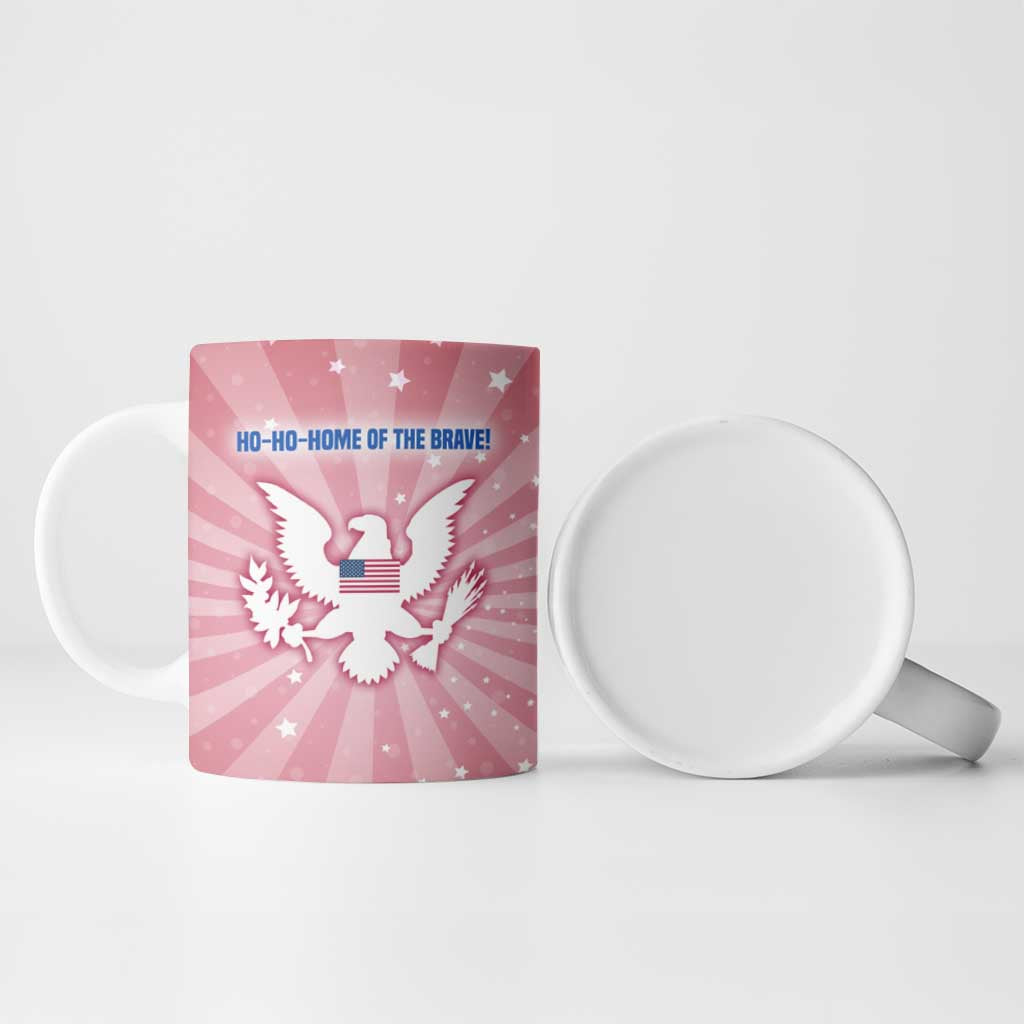 USA Christmas Ceramic Mug with Bald Eagle Seal Pink Starburst Pattern and Festive Holiday Icons - Wonder Print Shop
