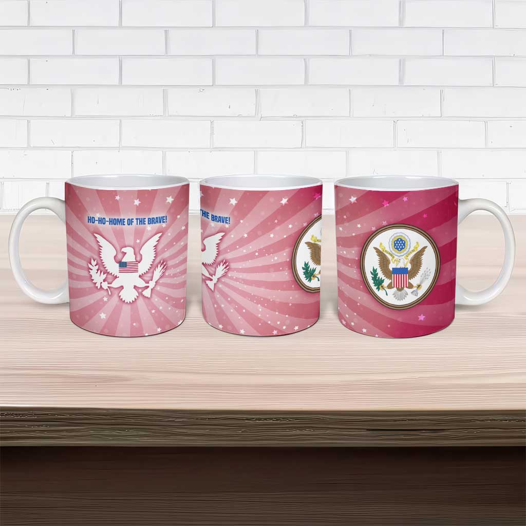 USA Christmas Ceramic Mug with Bald Eagle Seal Pink Starburst Pattern and Festive Holiday Icons - Wonder Print Shop