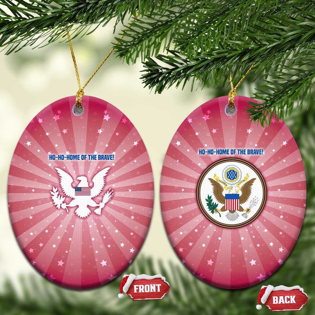 USA Christmas Ceramic Ornament with Bald Eagle Seal Pink Starburst Pattern and Festive Holiday Icons - Wonder Print Shop