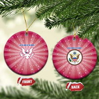 USA Christmas Ceramic Ornament with Bald Eagle Seal Pink Starburst Pattern and Festive Holiday Icons - Wonder Print Shop
