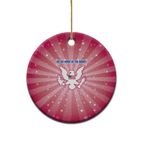 USA Christmas Ceramic Ornament with Bald Eagle Seal Pink Starburst Pattern and Festive Holiday Icons - Wonder Print Shop