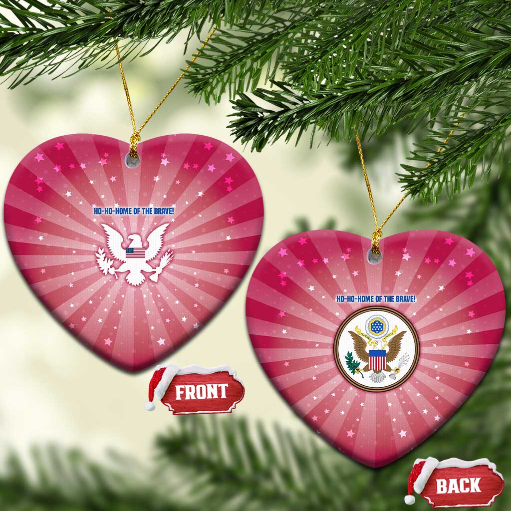 USA Christmas Ceramic Ornament with Bald Eagle Seal Pink Starburst Pattern and Festive Holiday Icons - Wonder Print Shop