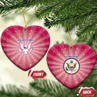 USA Christmas Ceramic Ornament with Bald Eagle Seal Pink Starburst Pattern and Festive Holiday Icons - Wonder Print Shop