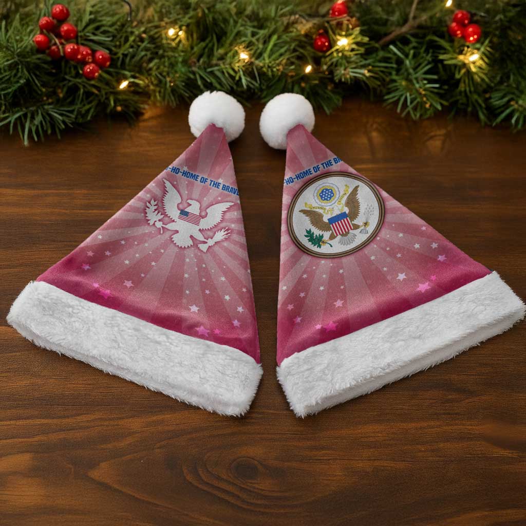 USA Christmas Santa Hat with Bald Eagle Seal Pink Starburst Pattern and Festive Holiday Icons - Wonder Print Shop