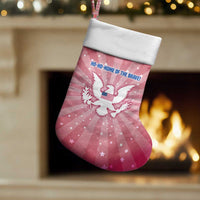 USA Christmas Stocking with Bald Eagle Seal Pink Starburst Pattern and Festive Holiday Icons - Wonder Print Shop