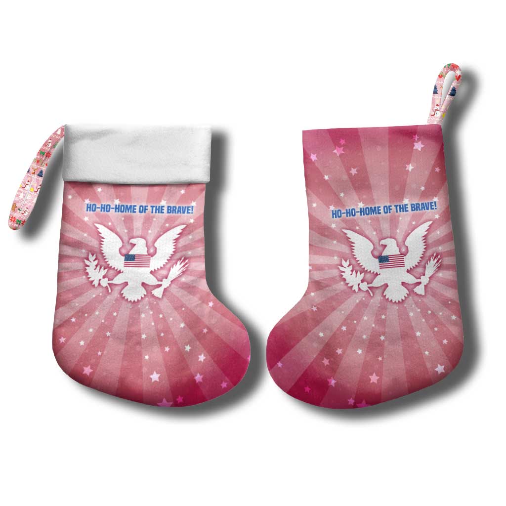 USA Christmas Stocking with Bald Eagle Seal Pink Starburst Pattern and Festive Holiday Icons - Wonder Print Shop