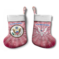 USA Christmas Stocking with Bald Eagle Seal Pink Starburst Pattern and Festive Holiday Icons - Wonder Print Shop