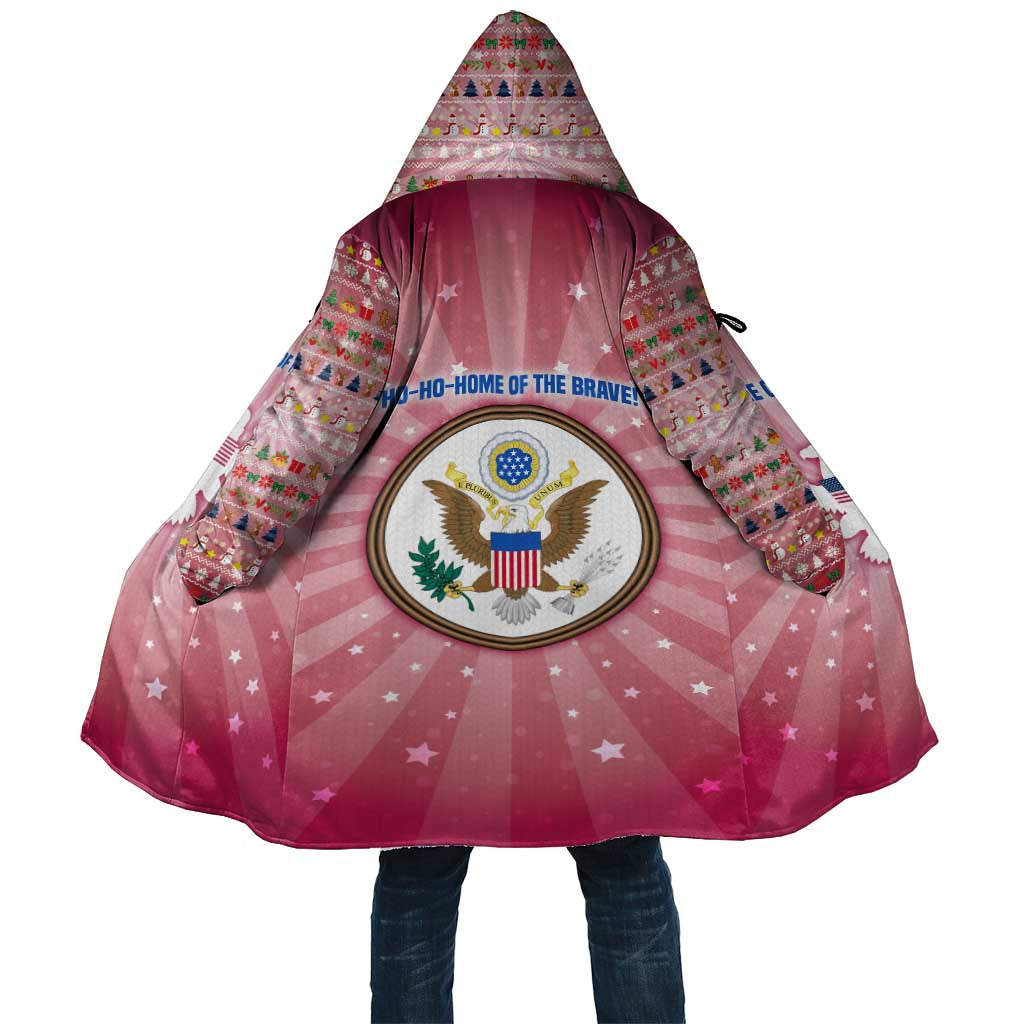 USA Christmas Cloak with Bald Eagle Seal Pink Starburst Pattern and Festive Holiday Icons - Wonder Print Shop