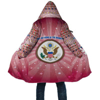 USA Christmas Cloak with Bald Eagle Seal Pink Starburst Pattern and Festive Holiday Icons - Wonder Print Shop
