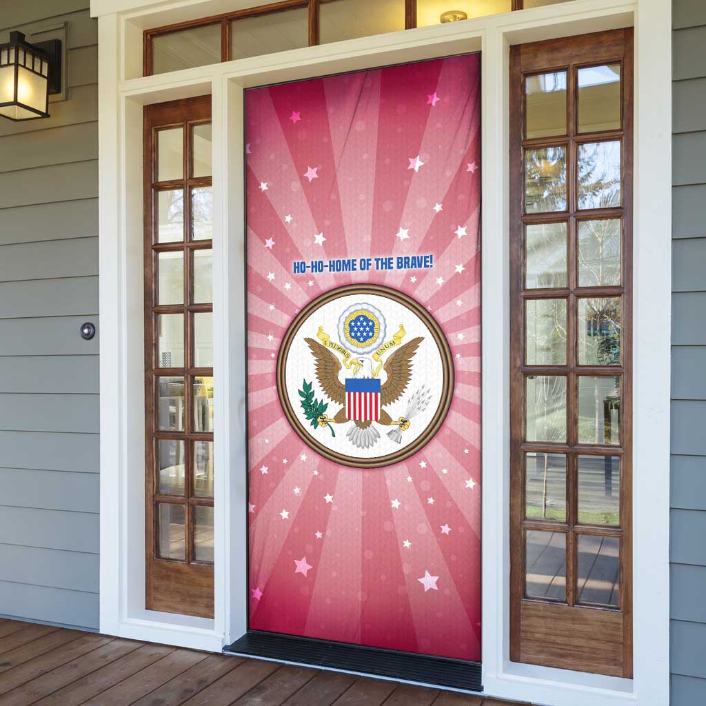 USA Christmas Door Cover with Bald Eagle Seal Pink Starburst Pattern and Festive Holiday Icons - Wonder Print Shop