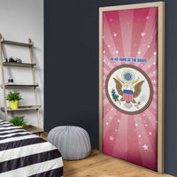 USA Christmas Door Cover with Bald Eagle Seal Pink Starburst Pattern and Festive Holiday Icons - Wonder Print Shop