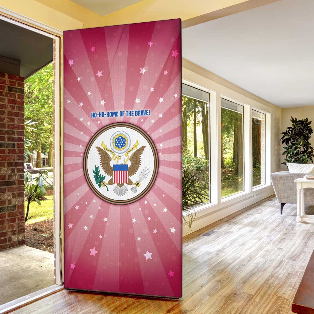 USA Christmas Door Cover with Bald Eagle Seal Pink Starburst Pattern and Festive Holiday Icons - Wonder Print Shop