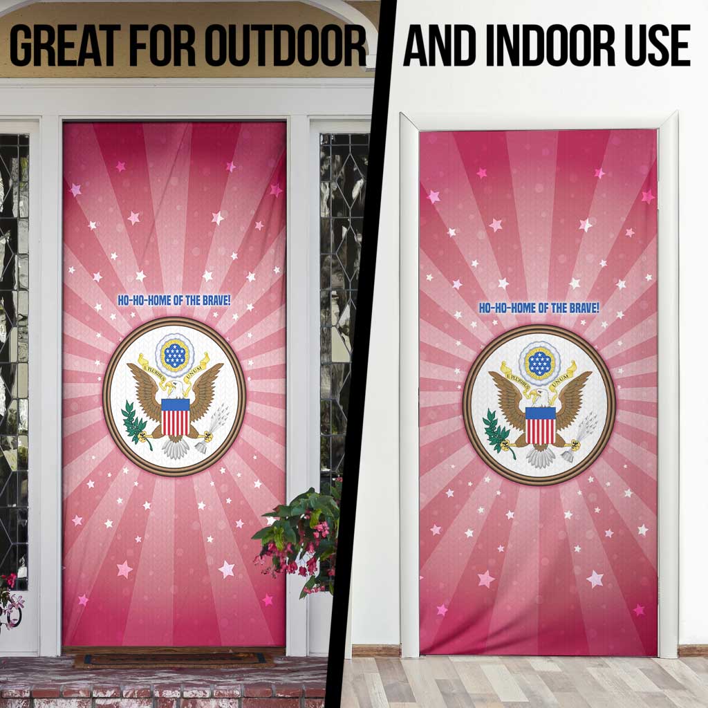 USA Christmas Door Cover with Bald Eagle Seal Pink Starburst Pattern and Festive Holiday Icons - Wonder Print Shop